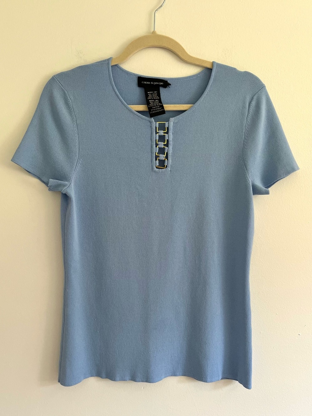 Cable & Gauge Light Blue Short Sleeve Knit Top Chain-Link Detail Y2K Vintage M